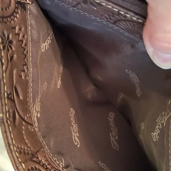 FOSSIL | Brown Floral Tooled Embossed Leather Crossbody or Handbag-EUC - Picture 8 of 16